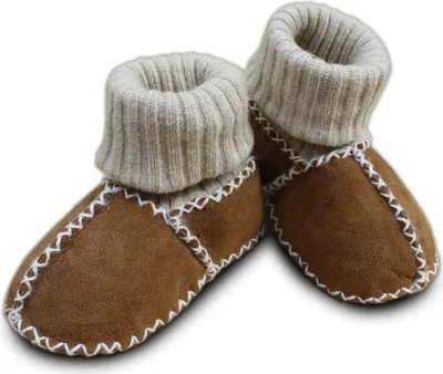 Produktbild von Heitmann Felle Paar Baby-Lammfellschuhe, Farbe Camel mit Strickbündchen, Größe 14/15 928CA14