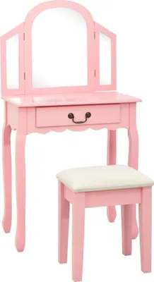 Obrázok produktu pre The Living Store Toaletný stolík s taburetkou ružový 65x36x128 cm Paulownia wood MDF