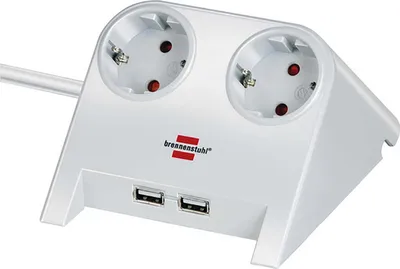 Produktbild von Stationäre Steckdoseneinheit 2x für Tisch Gummifüße und 2x USB Poliertes Weiß TYP F