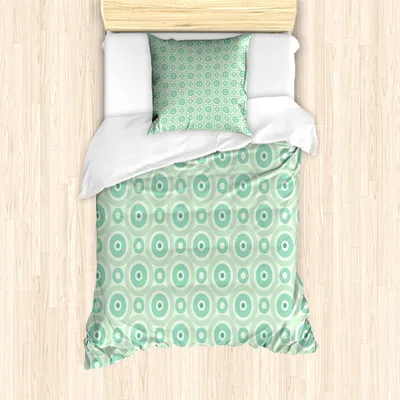 Produktbild von ABAKUHAUS Minze Mantele, Kreise Jahrgang Pastell, Milbensicher Allergiker geeignet mit Kissenbezügen, 135 cm x 200 cm - 80 x 80 cm, Mint und Hellgrün