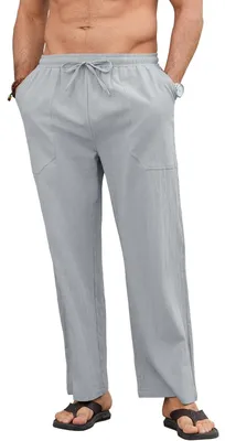 Produktbild von Herren Leinenhose – Bequeme Sommerhose mit elastischem Bund – Atmungsaktiv – Locker geschnitten – Mit Taschen – Ideal für den Urlaub