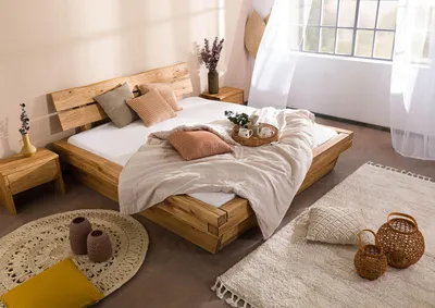 Produktbild von MASSIVMOEBEL24 Bett Wildeiche 200x200 natur geölt INNSBRUCK #200