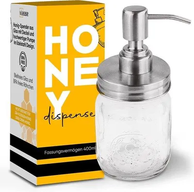 Produktbild von Famanu Honigspender 400 ml - Glas mit Edelstahlpumpe
