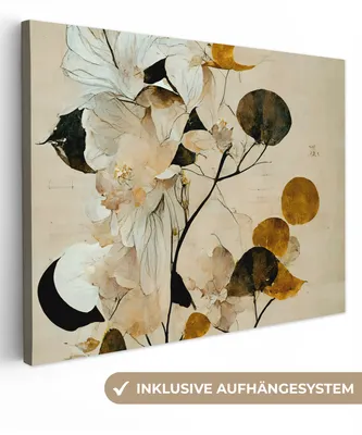 Produktbild von MuchoWow® - Leinwandbilder - Blumen - Blätter - Baum - Pastell, Wandbild, Wanddeko Bilder Wohnzimmer, 40x30 cm