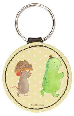 Produktbild von Mr. & Mrs. Panda Schlüsselanhänger Schildkröte Maus - Gelb Pastell - Geschenk, Hilfe, schlüsselbund anhänger, Taschenanhänger, Freunde, schlüssel, mini