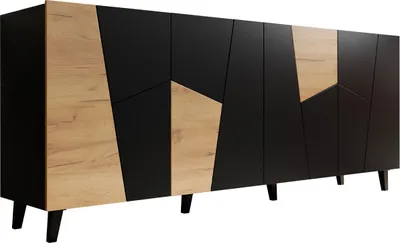 Produktbild von MIRJAN24 Kommode Etna, Sideboard mit 4 Türen, Highboard mit gedämpftem Schließmechanismus ausgestattet (Farbe: Schwarz / Schwarz + Craft Eiche)