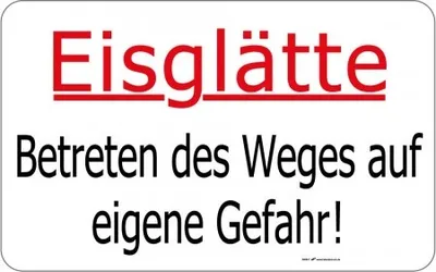 Produktbild von Warnschild - Betreten des Weges Eisglätte - 308647 - 40cm x 25cm - Winter Winterdienst
