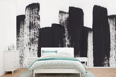 Produktbild von MuchoWow® Fototapete für Wohnzimmer oder Schlafzimmer Wandtapete Vinyl Motivtapete Farbe - Abstrakt - Schwarz - Weiß - 330x220 cm - Fototapeten