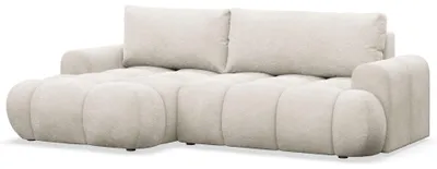 Produktbild von Selsey Ombo Mini - Ecksofa mit Schlaffunktion, Bettkasten und Plüsch-Bezug, Creme, links