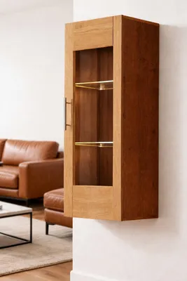 Produktbild von Hänge-Vitrine 42x31x115 Vitrinenschrank Wildeiche teilmassiv #4273