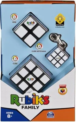 Produktbild von Rubik’s Zauberwürfel Familienset, originale 3x3-Würfel, 2x2-Würfel und 3x3-Schlüsselanhänger-Würfel, vollständiges 3er-Set, Zauberwürfel, 8 Jahr(e)
