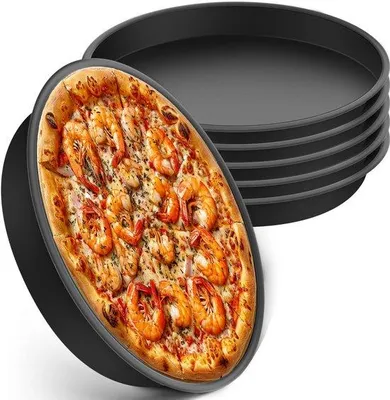 Productafbeelding van Ibenzoa® Pizzabakset, 6 stuks, rond, 20 cm – Roestvrij staal met zwarte coating, vaatwasmachinebestendig, 0,13 kg per bak, ideaal voor zelfgemaakte pizza's