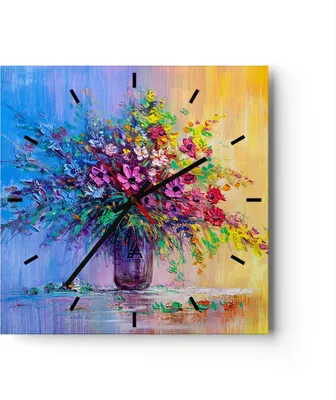 Produktbild von Wanduhr - Quadrat - Glasuhr - Blumen Vase - 40x40cm - Schleichendes Uhrwerk - Lautlos - zum Aufhängen bereit - Dekoration Modern - Wanddekoration aus Glas - C3AC40x40-4117