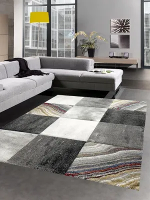 Image de Tapis moderne Tapis salon carreaux gris jaune or Taille - 200 x 290 cm