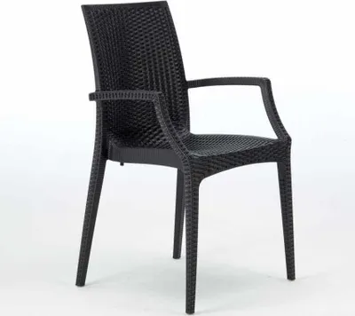 Produktbild von 20er Bistrot Arm Grand Soleil Stühle Sessel für Bar Garten Poly Rattan Stock - Schwarz
