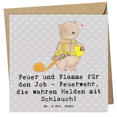 Produktbild von Mr. & Mrs. Panda Klappkarte Feuerwehrmann Helden - Grau Pastell - Geschenk, faltkarte, Berufsleben, Beruf, Tapferkeit, Glückwunschkarte, kreative Geschenke, anlasskarte