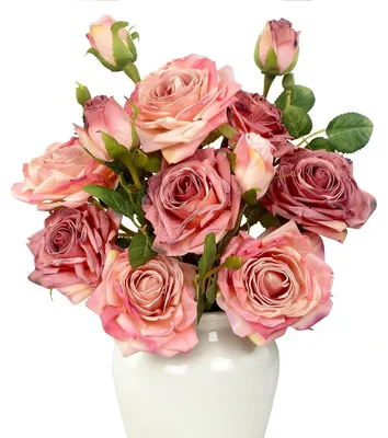 4 Kunstblumensträuße als echte Rosen, 12 Kunstrosen, 51 cm