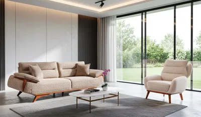 Produktbild von Sitzgruppe/Sofa Set - Wohnzimmergarnitur "Rosamora" 3+3+1-Beige