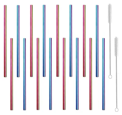 Zdjęcie produktu dla Zestaw metalowych słomek do napojów marki "bunt", 16 sztuk, długość 150 mm, z w zestawie szczotka do czyszczenia