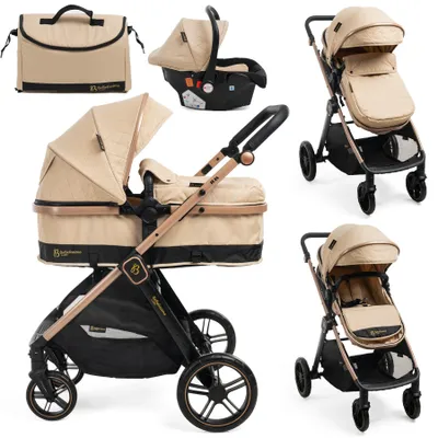 Image de BEBELISSIMO - Poussette combinée trio 3 en 1 - siège auto 0+ IRIS – nacelle – dès la naissance – jusqu’à 22kg  - beige