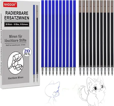 Productafbeelding van Uitwisbare reservevullingen - Set van 20 - Compatibel met binding - Bee & milano - 0,7 mm punt - Zwart