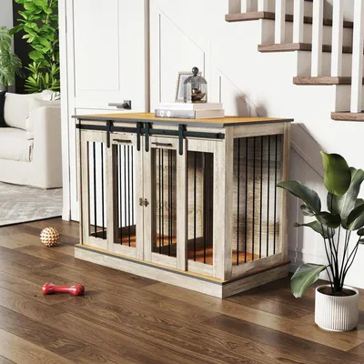 Immagine prodotto di Trasportino per cani con doppia porta e ingressi superiori e inferiori - Colore legno - Spazioso