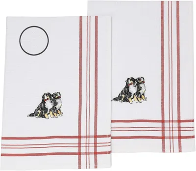 Produktbild von 2er Set Geschirrtücher Geschirrhandtuch Küchenhandtuch Gläsertücher Handtuch Waffelpiqué blau Bestickt Motiv Hunde Größe: 50 x 70 cm