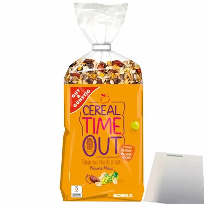 Produktbild von Gut & Günstig Früchte-Müsli mit 32% Fruchtgehalt und Vollkornflocken (1000g Packung) + usy Block