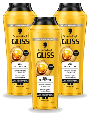 Imagen del producto de 3 champús nutritivos Schwarzkopf Gliss Oil para cabello seco - 250 ml - Paquete económico - 3 unidades