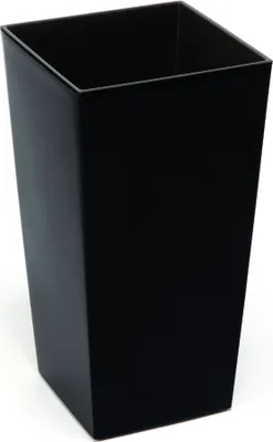 A black square planter pot on a white background.