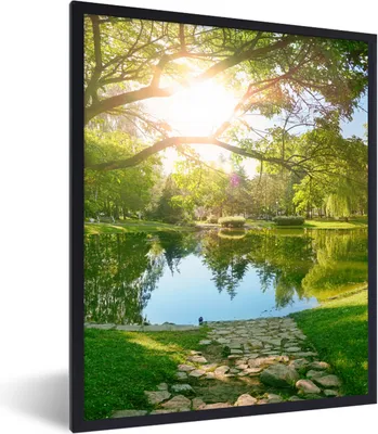 Produktbild von MuchoWow® Gerahmtes Poster Bäume - See - Sonne - Gras - Natur 60x80 cm - Poster mit Schwarzem Bilderrahmen Wandposter Rahmen Foto Bilder - Premium - Wanddeko Wohnzimmer