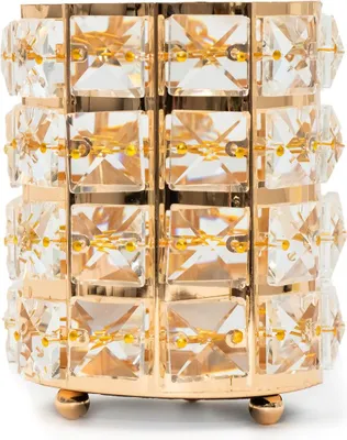 Produktbild von Intirilife Pinselhalter für Make Up Pinsel aus Eisen und Glas in Gold - 10.2 x 11.4 cm - Halter Aufbewahrung Organizer für Stifte Beauty Kosmetik