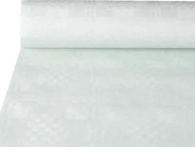 Produktbild von 350x PAPSTAR Papiertischtuch mit Damastprägung 10 m x 1,2 m weiss | Folie (1 Rolle)