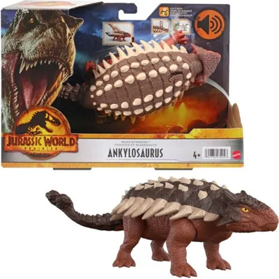 Obrázek produktu pro Mattel HDX36 Jurassic World Dominion Ankolosaurus Roar Strikers se zvukem, dinosaurus s řevem, hnědočervený, akční figurka dinosaura
