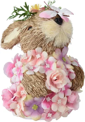 Produktbild von Dekofigur Hase mit Blumen 15cm Natur Braun / Rosa