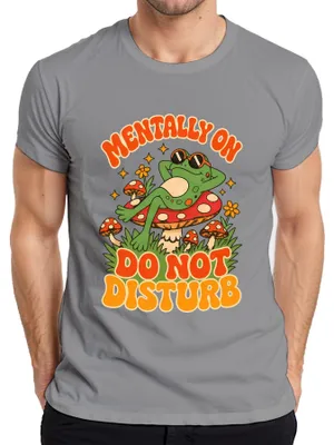Produktbild von Mentally On Do Not Disturb Frosch Pilz Hippie Statement Sarkasmus Herren T-Shirt, Grau, M