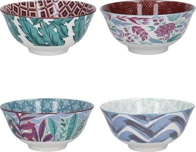 Produktbild von Glasierter Steinzeug Teller Set 4-teilig exotisch 155x75cm blau-grün-rosa