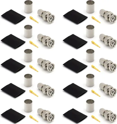 Image de Connecteur BNC mâle à sertir pour LMR400 Belden 9913 RG8, nickelé, avec broche dorée (pack de 10)