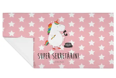 Produktbild von Mr. & Mrs. Panda Handtuch Einhorn Sekretärin - Rot Pastell - Geschenk, Einhörner, 50x100, frottierhandtuch, Unicorn, Steuerbüro, Baumwollhandtuch, Flauschtuch