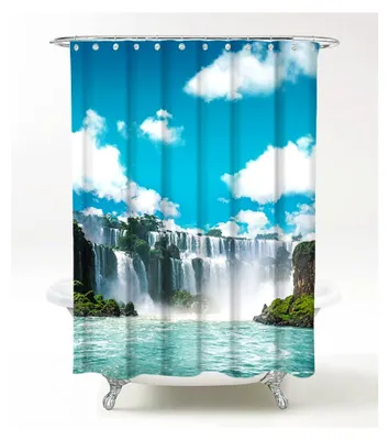 Produktbild von Duschvorhang Wasserfall 180 x 200 cm, 100% Polyester, wasserdicht, Anti-Schimmel-Effekt, inkl. 12 Ringe