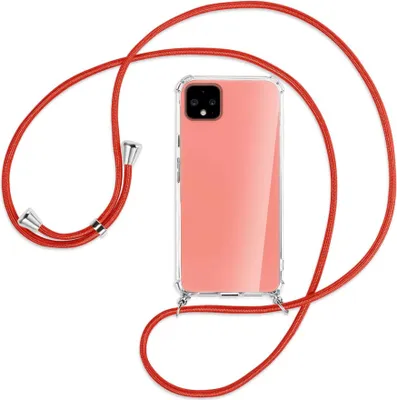 Produktbild von Handykette Backcover-Schutzhülle mit Band (Metall silberfarben) für Google Pixel 4 - rot