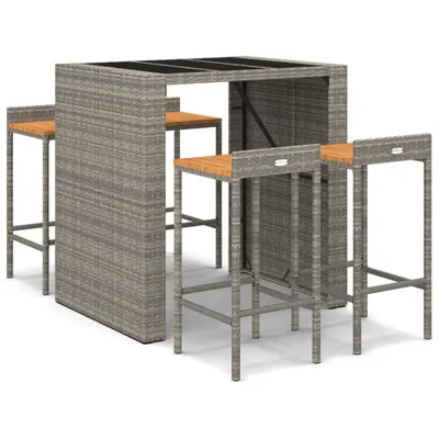 Produktbild von vidaXL 5-tlg. Gartenbar-Set Grau Poly Rattan & Massivholz Akazie