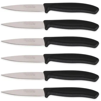 6-teiliges Schälmesserset, 9 cm Klingen, schwarzer Kunststoffgriff