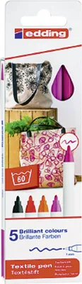 Immagine prodotto di EDDING Textilstift 4600 colori caldi schwarz, rot, orange, rosa, karminrot 5er Pack