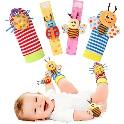 Produktbild von Minicee Baby Socken Rasselsocken & Armband Set 0–12 Monate Fuß- & Handrassel Spielzeug