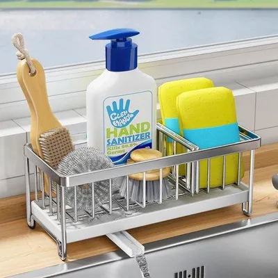 Immagine prodotto di Organizer da cucina argentato con ripiano e scolapiatti