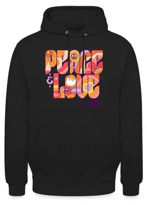 Produktbild von Spreadshirt Woodstock Peace Love Hippie Design Uni Hoodie, L, Schwarz