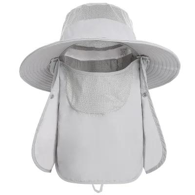 Image de Chapeau de pêcheur respirant à large bord, protection solaire, chapeau de soleil portable pour la plage et les activités de plein air avec protection amovible pour la nuque