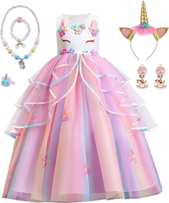 Produktbild von Prinzessinnenkleid für Mädchen, Einhorn Kostüm mit Halskette, für Party