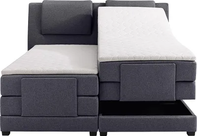 Produktbild von Continentalbett: Kopfteil + Lattenrost mit elektrischer Entspannungsfunktion + Matratze + Matratzenauflage CASTEL von PALACIO - 2x90x200cm - Stoff Anthrazit